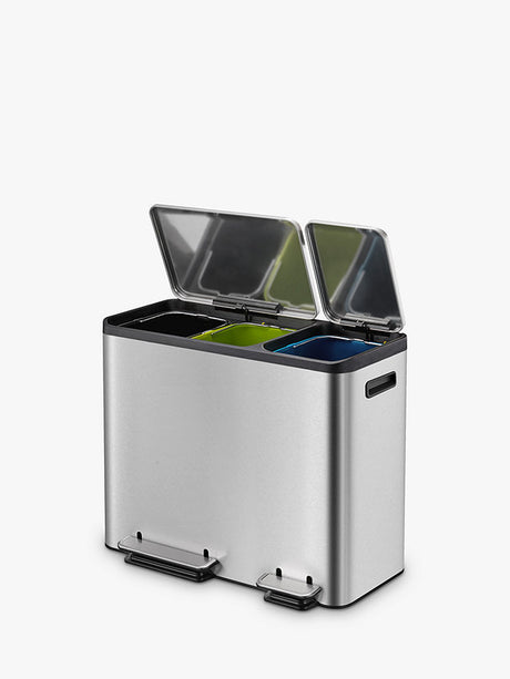 EKO Ecocasa 3 Section Recycling Pedal Bin 3 x 15L - Stainless Steel - Kazoop 