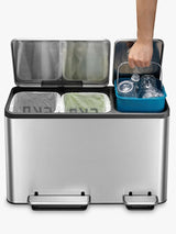 EKO Ecocasa 3 Section Recycling Pedal Bin 3 x 15L - Stainless Steel - Kazoop 
