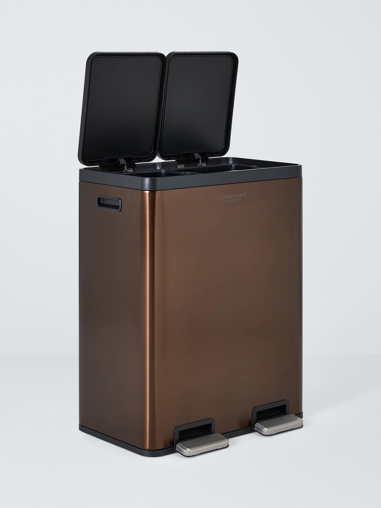 John Lewis 60L 2 Section Recycling Pedal Bin with Handles - Brushed Bronze
