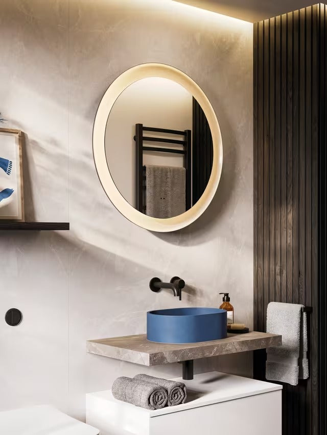 John Lewis Illuminated LED Round Decorative Bathroom Tray Mirror - Grey