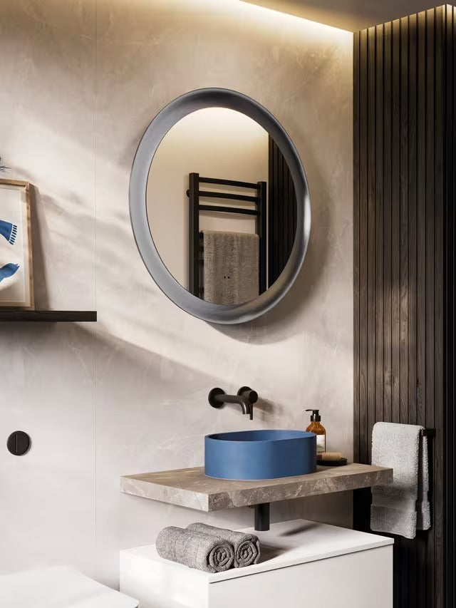John Lewis Illuminated LED Round Decorative Bathroom Tray Mirror - Grey