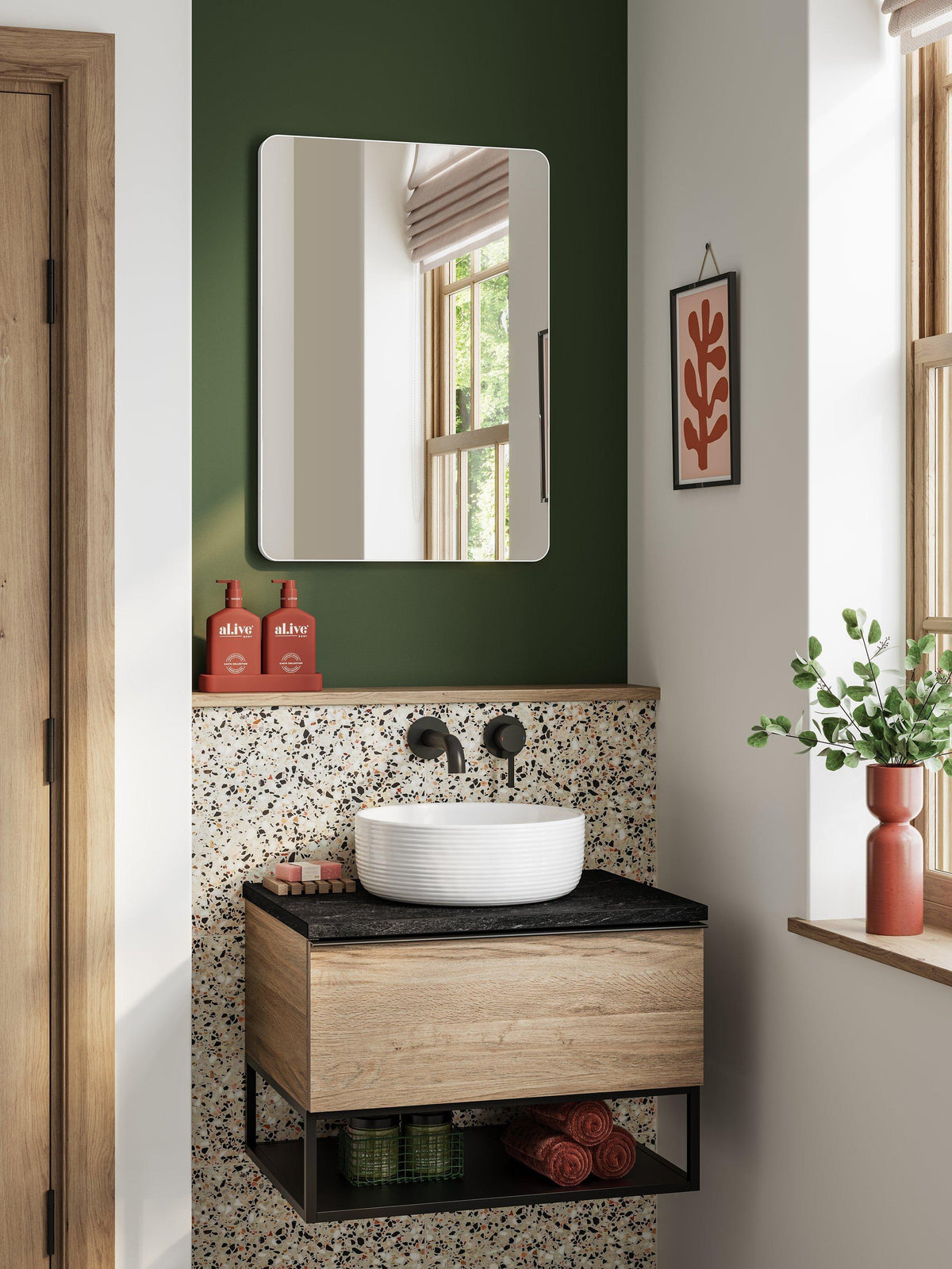 Hib. Fusion Curve Aluminium Bathroom Wall Mirror 60 x 40cm - Matt White