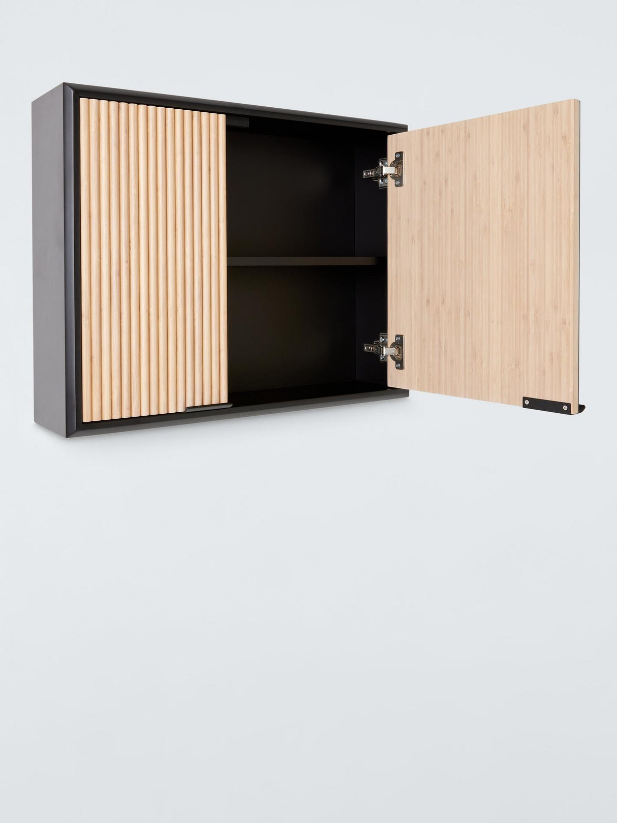 John Lewis ANYDAY Wall Mounted Bamboo Ridge Soft Close Mirror Cabinet Black