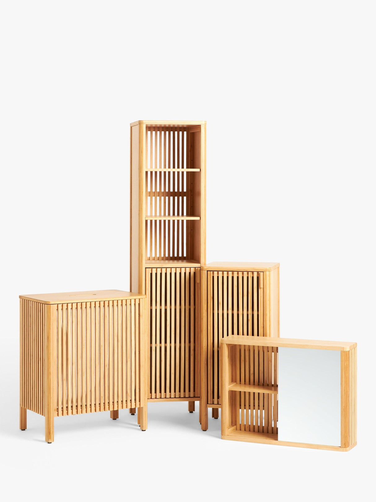John Lewis Slatted Bathroom Bamboo Freestanding Tallboy - H160 x W36.4 cm