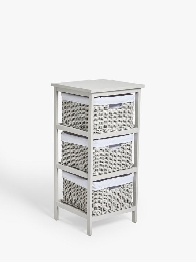 John Lewis Handmade Freestanding Rattan 3 Drawer Unit H77 x W34 x D37cm-Grey