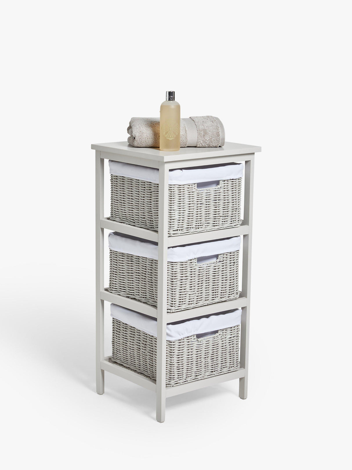 John Lewis Handmade Freestanding Rattan 3 Drawer Unit H77 x W34 x D37cm-Grey