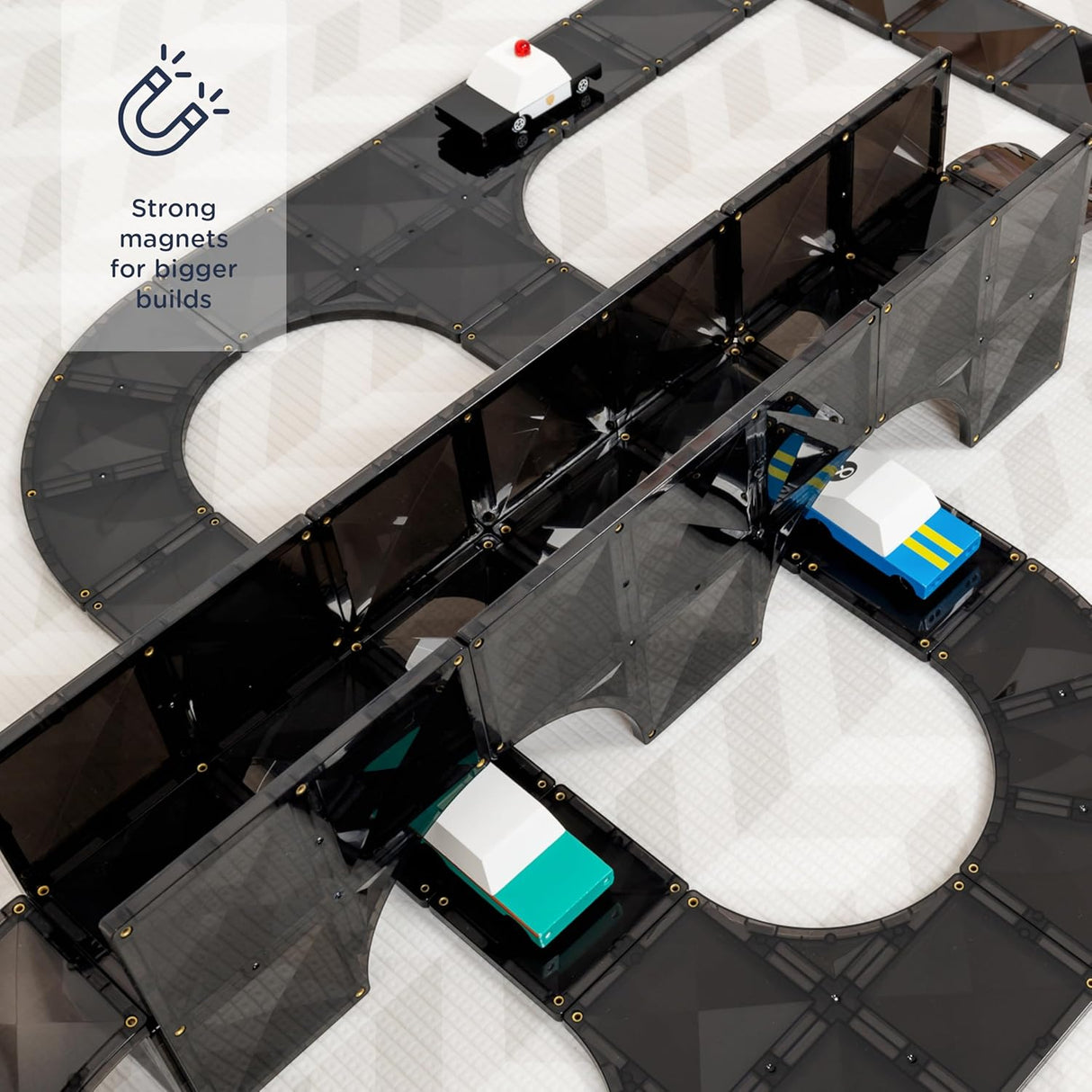 Connetix Roads Creative Pack Magnetic Tiles 48 Piece Set for Kids - Black