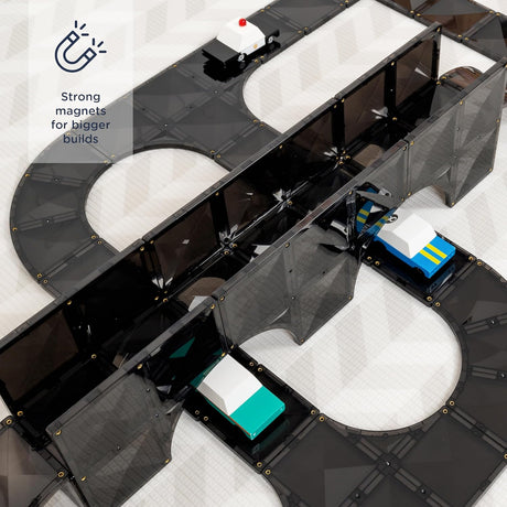 Connetix Roads Creative Pack Magnetic Tiles 48 Piece Set for Kids - Black