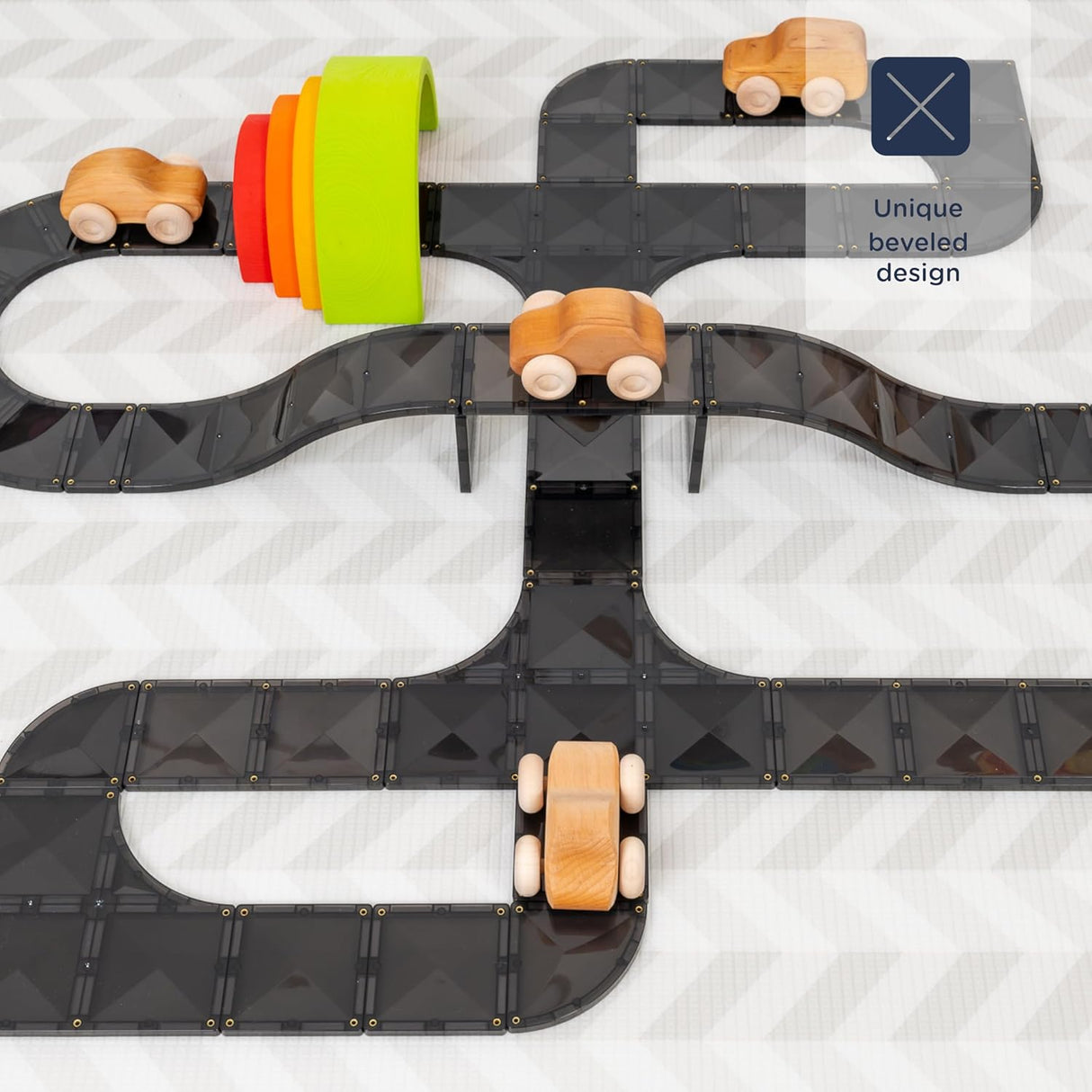 Connetix Roads Creative Pack Magnetic Tiles 48 Piece Set for Kids - Black