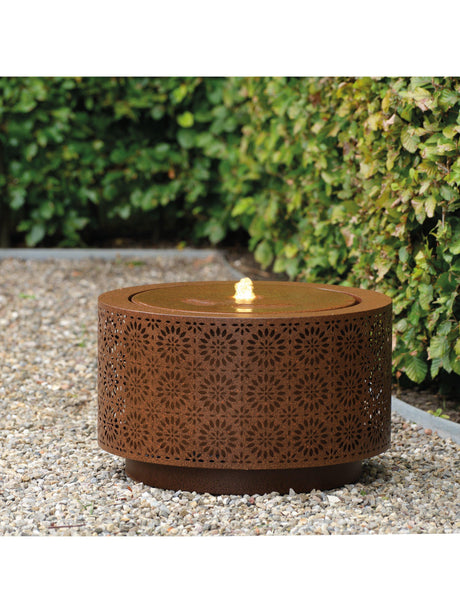 Kaemingk Floral Filigree Steel LED Garden Water Feature Fountain Decor Rust