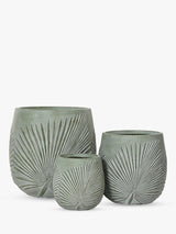 Kaemingk Axel Round Leaf Ceramic Effect Outdoor Planters - Set of 3 - Green