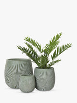 Kaemingk Axel Round Leaf Ceramic Effect Outdoor Planters - Set of 3 - Green
