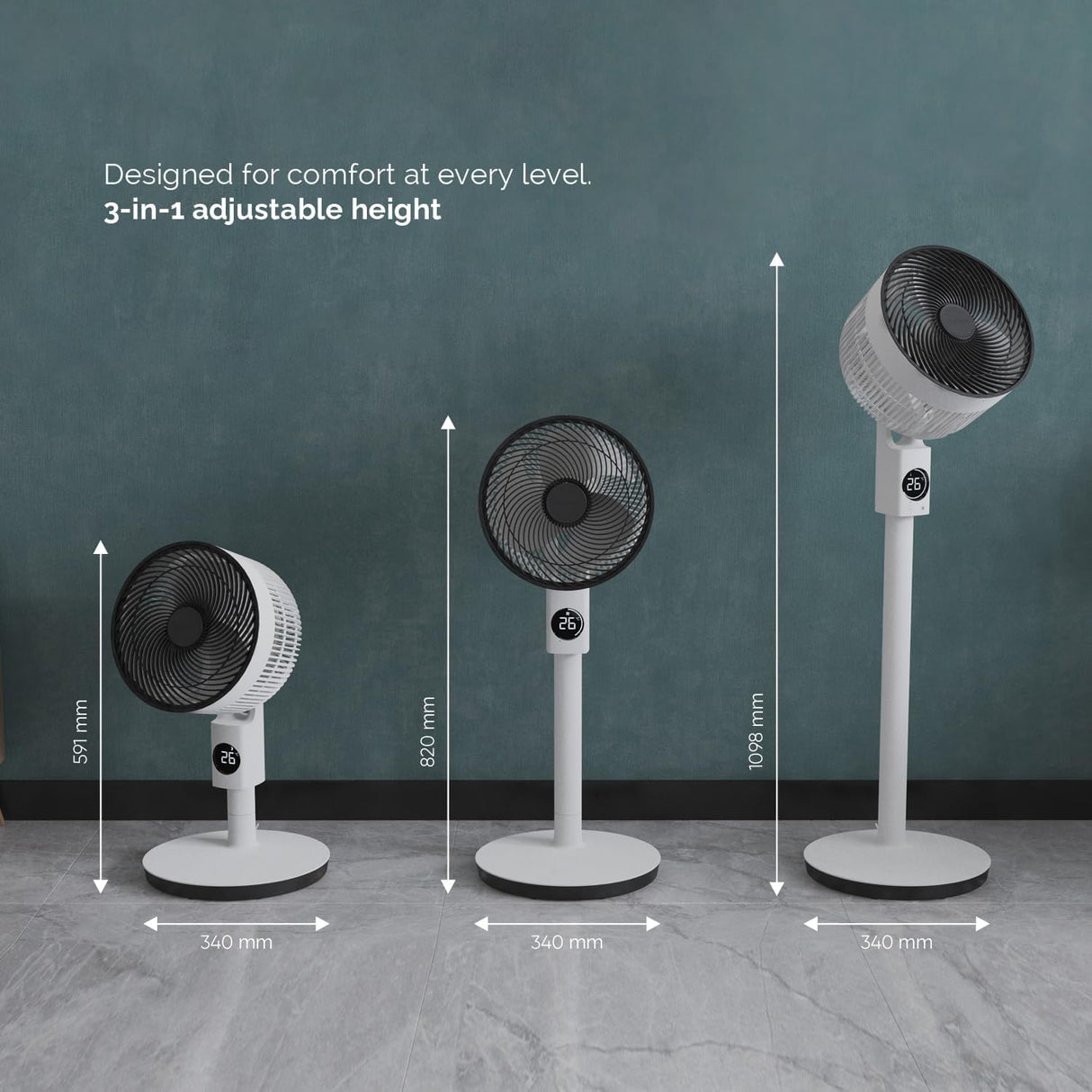 Meaco Sefte 8" Portable Rechargeable 12-Speed Air Circulator Table Fan White