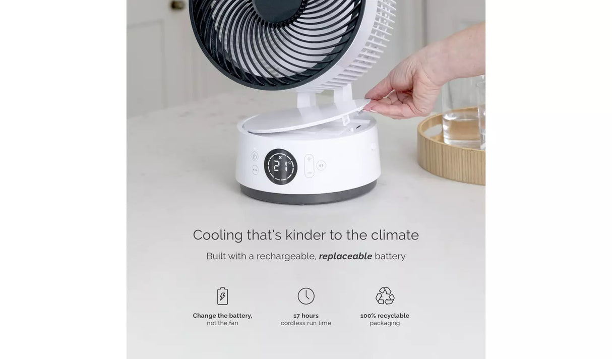 Meaco Sefte 8" Portable Rechargeable 12-Speed Air Circulator Table Fan White