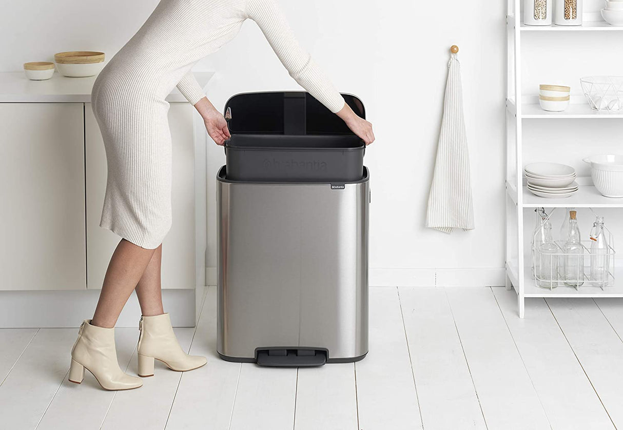 Brabantia Bo Fingerprint Proof 60L Pedal Waste Bin - Matte Steel