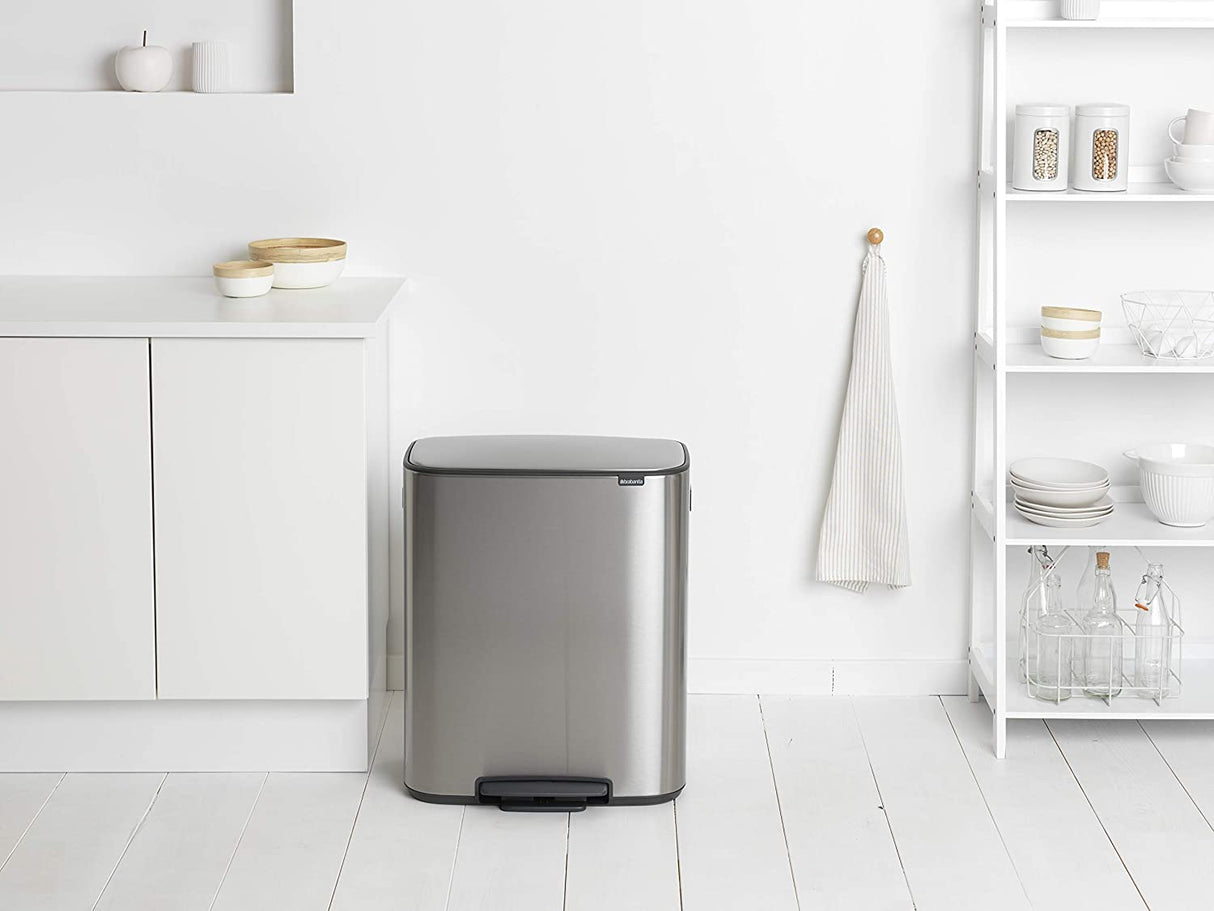 Brabantia Bo Fingerprint Proof 60L Pedal Waste Bin - Matte Steel