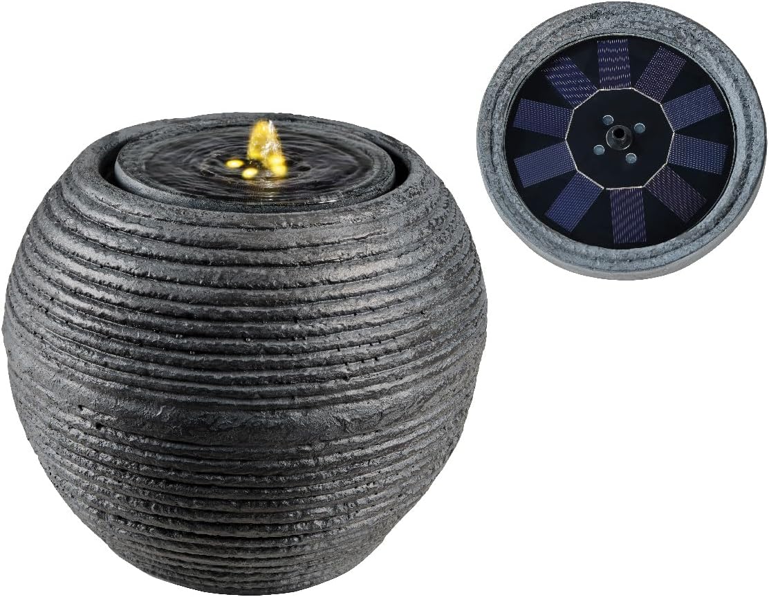 Kaemingk Outdoor Garden Decorative Stone Effect Sphere Water Feature - Black