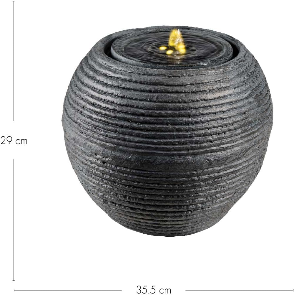 Kaemingk Outdoor Garden Decorative Stone Effect Sphere Water Feature - Black