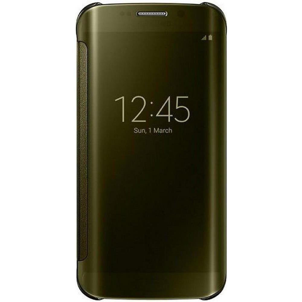 Samsung Galaxy S6 Edge Premium Protective Clear View Flip Phone Cover - Gold