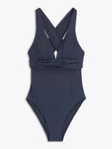 Seafolly Collective Cross Back Deep V One Piece Swimsuit - Navy - Size 12 - Kazoop 