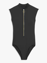 Seafolly Womens Zip Front One Piece Quick Dry Plain Swimsuit Black - UK 12