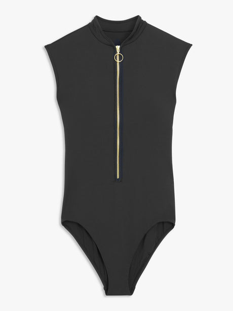 Seafolly Womens Zip Front One Piece Quick Dry Plain Swimsuit Black - UK 12
