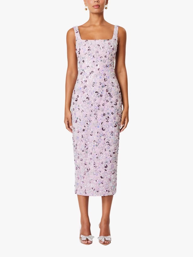 Elliatt Aurora Embellished Sleeveless Cocktail Midi Dress - Pink/Multi - L