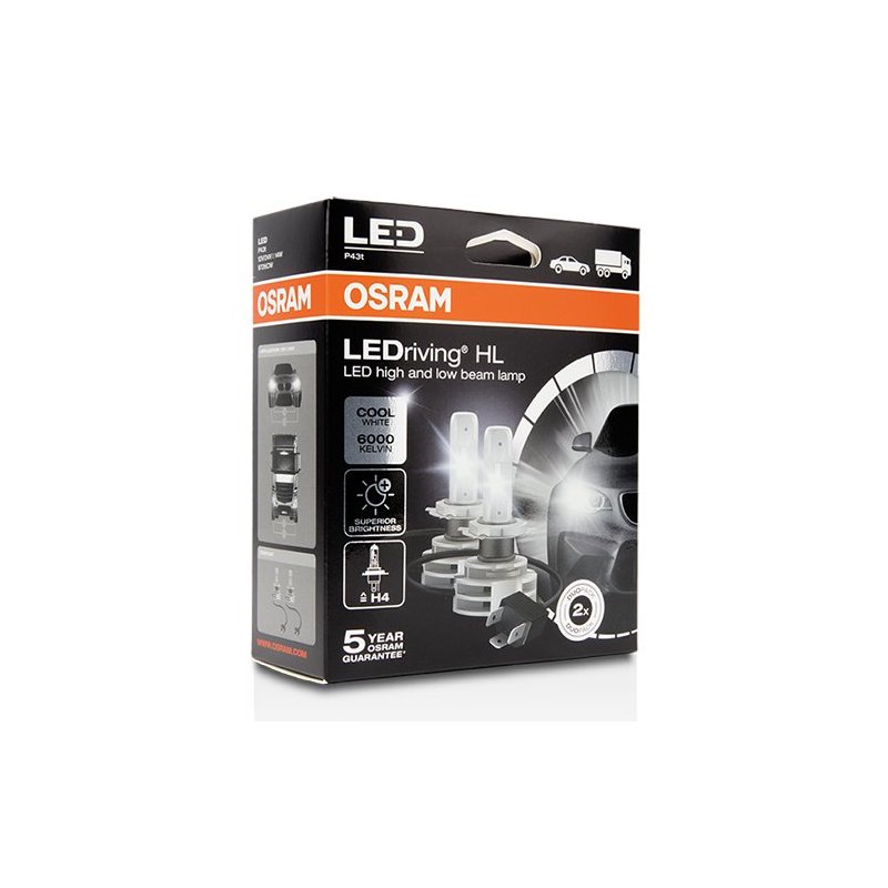 OSRAM LEDriving HL 9726CW H4 LED High Low Beam Bulb Pair 6000K White 12V