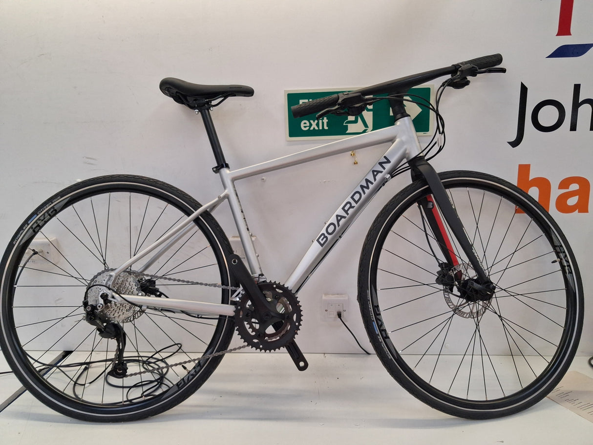 Boardman HYB 8.6 Mens 18-Speed Hydraulic Brakes Hybrid Bike - Silver - Small