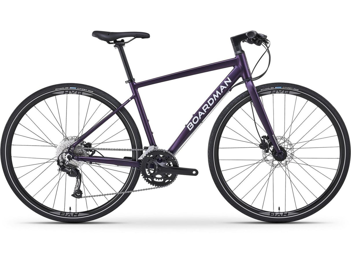 Boardman HYB 8.6 Purple Women's 18-Speed 700C Alloy Hybrid Bike Medium 45cm