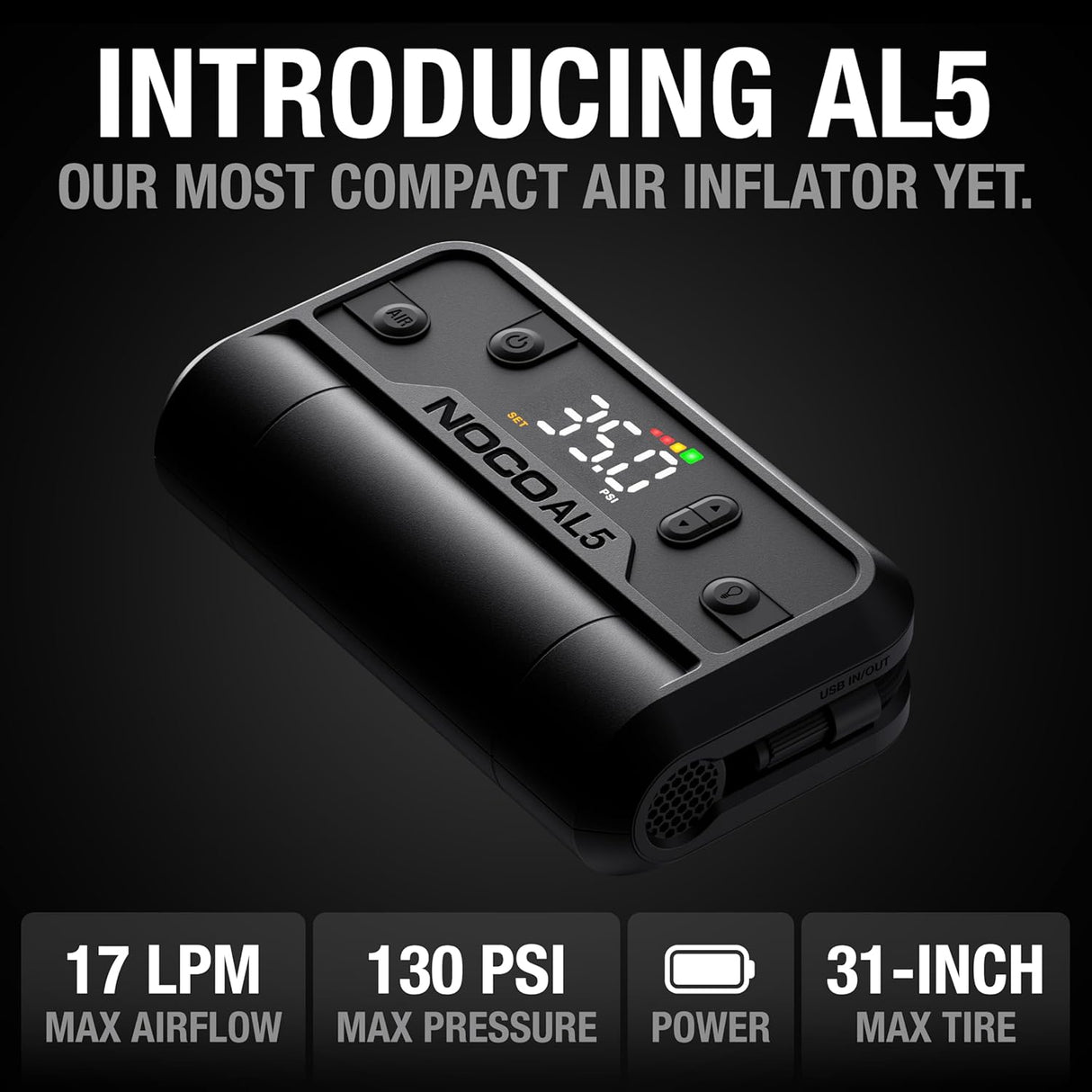 NOCO AL5 12V 5A Cordless Portable Air Compressor 130 PSI Tyre Inflator