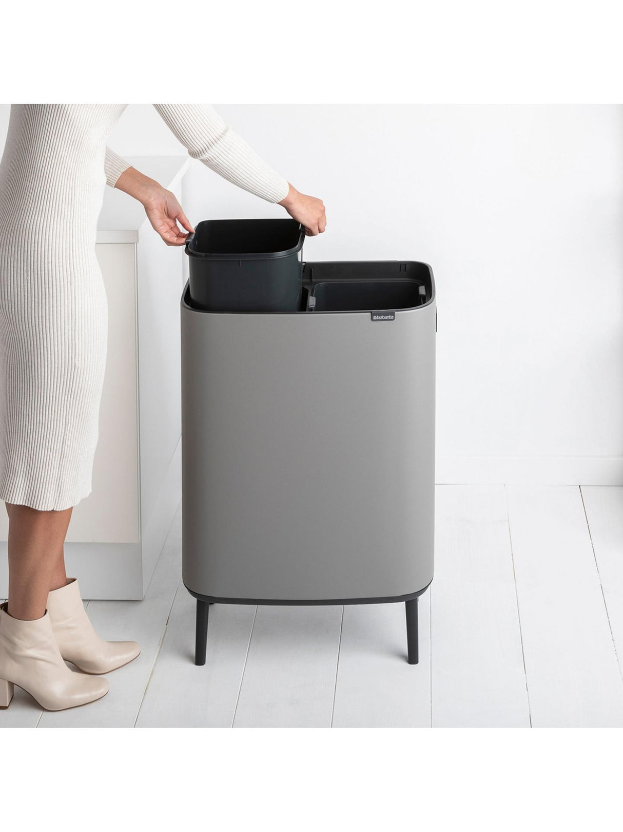 Brabantia Bo Hi 2x 30L Recycling Touch Bin Stainless - Mineral Concrete Grey