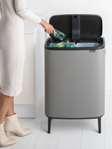 Brabantia Bo Hi 2x 30L Recycling Touch Bin Stainless - Mineral Concrete Grey