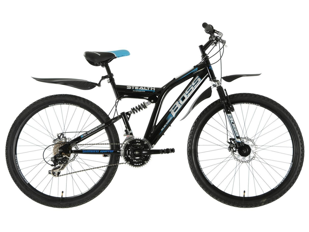 Boss Stealth Mens Full Suspension 21 Speed Mountain Bike - Black - Medium