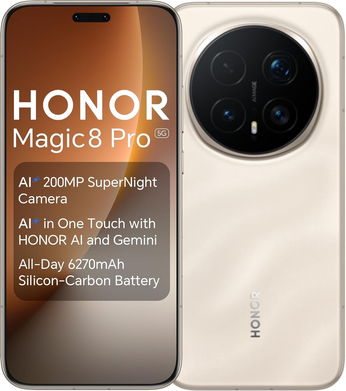 HONOR Magic8 Pro 512GB 12GB 5G DualSIM+eSIM Unlocked Smartphone Sunrise Gold