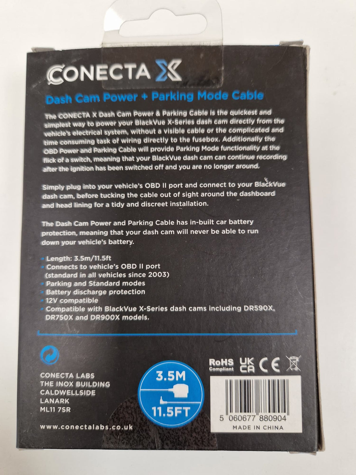 BlackVue Conecta X OBD Power Parking Mode Cable X Series For Dash Cams Black