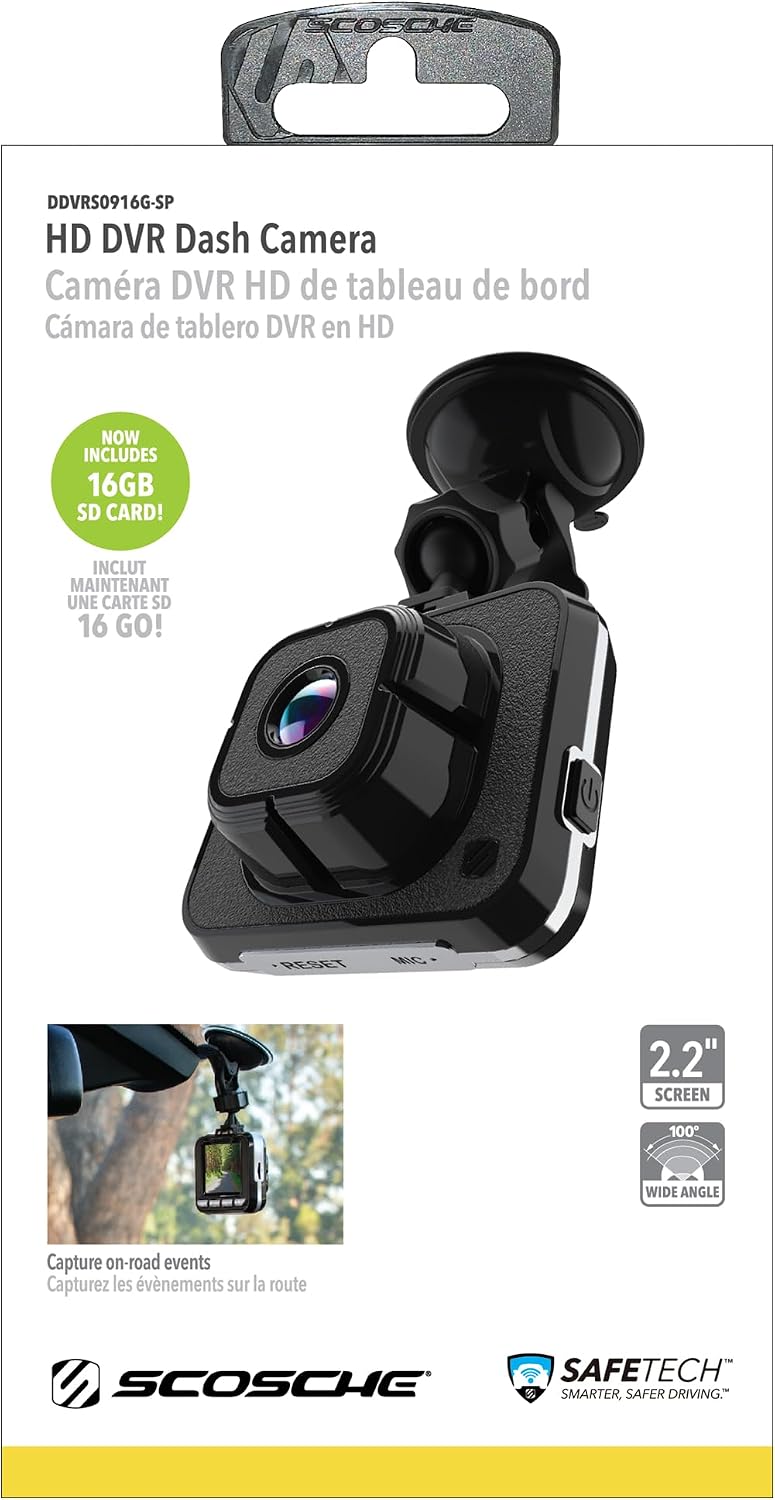Scosche DDVRS0916G-SP 1080p Full HD Dash Cam 2.2in Screen 16GB Card - Black