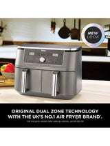 Ninja DZ400UK 9.5L Double Drawer 6-in-1 Cooking Functions Air Fryer - Grey