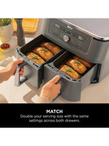 Ninja DZ400UK 9.5L Double Drawer 6-in-1 Cooking Functions Air Fryer - Grey