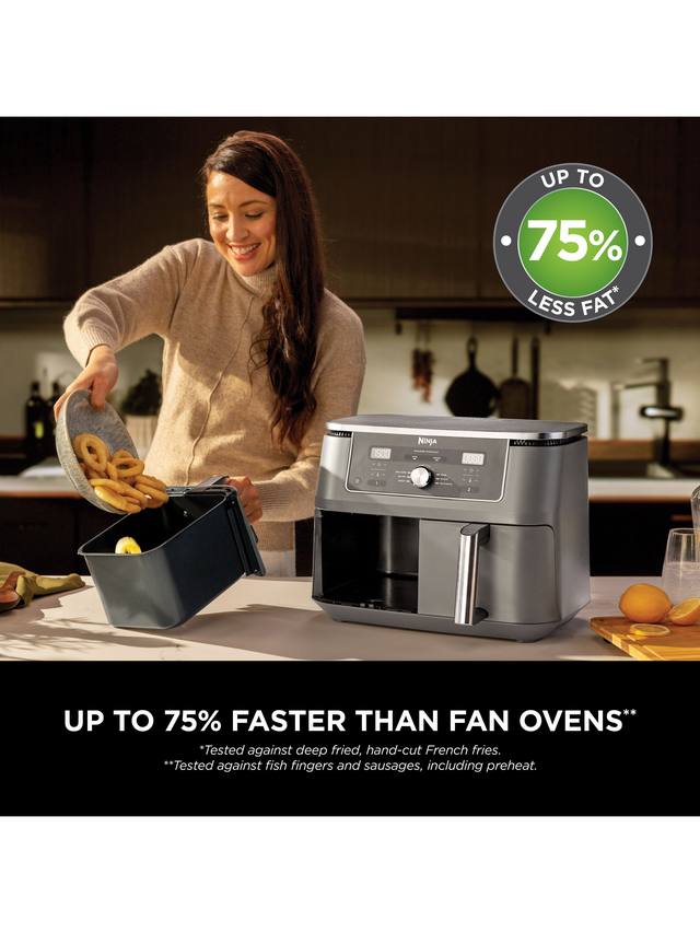 Ninja DZ400UK 9.5L Double Drawer 6-in-1 Cooking Functions Air Fryer - Grey