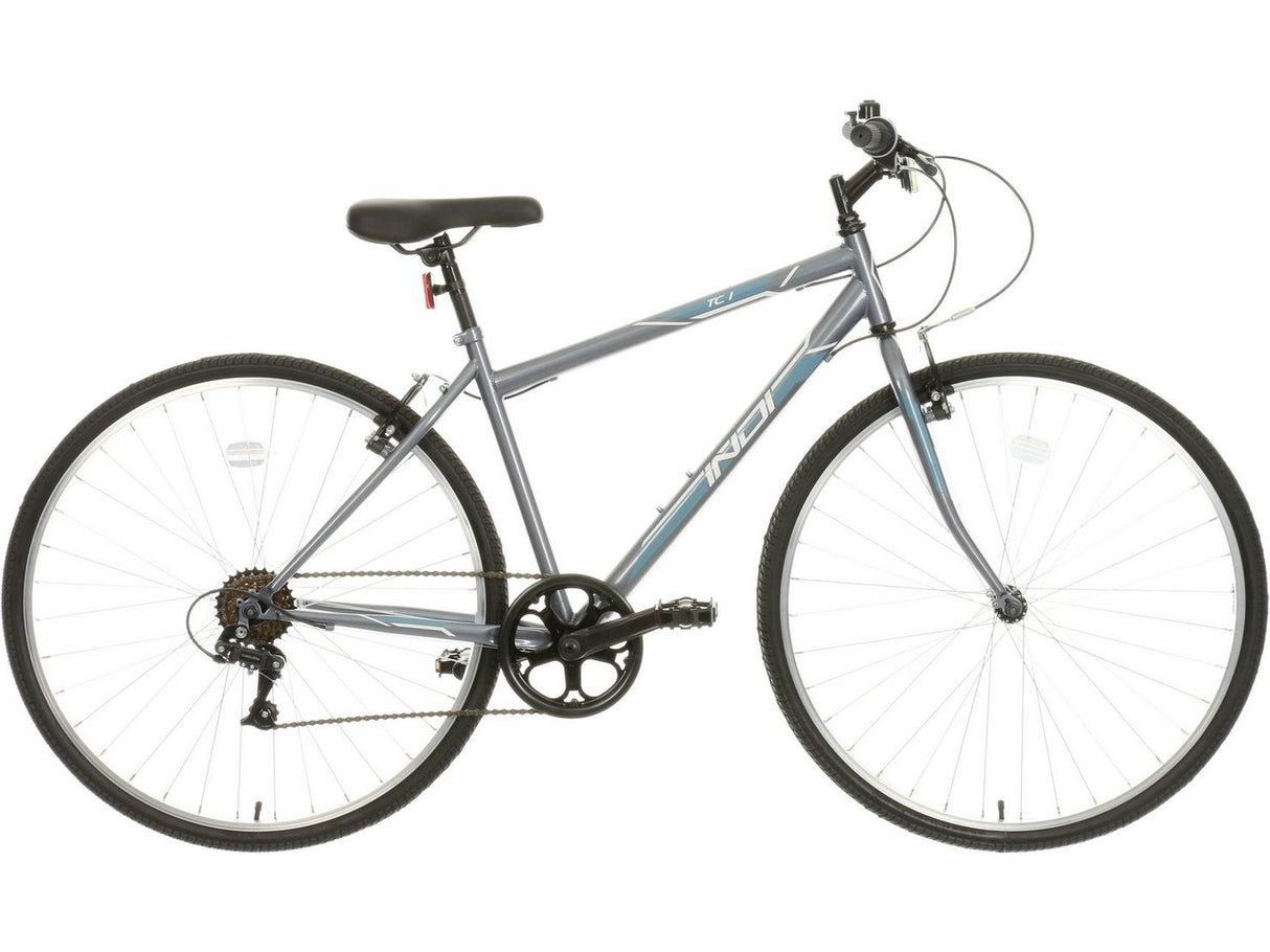 Indi TC1 Mens 6-Speed Steel 700c V-Brake Hybrid Bike - Grey - 18" Medium