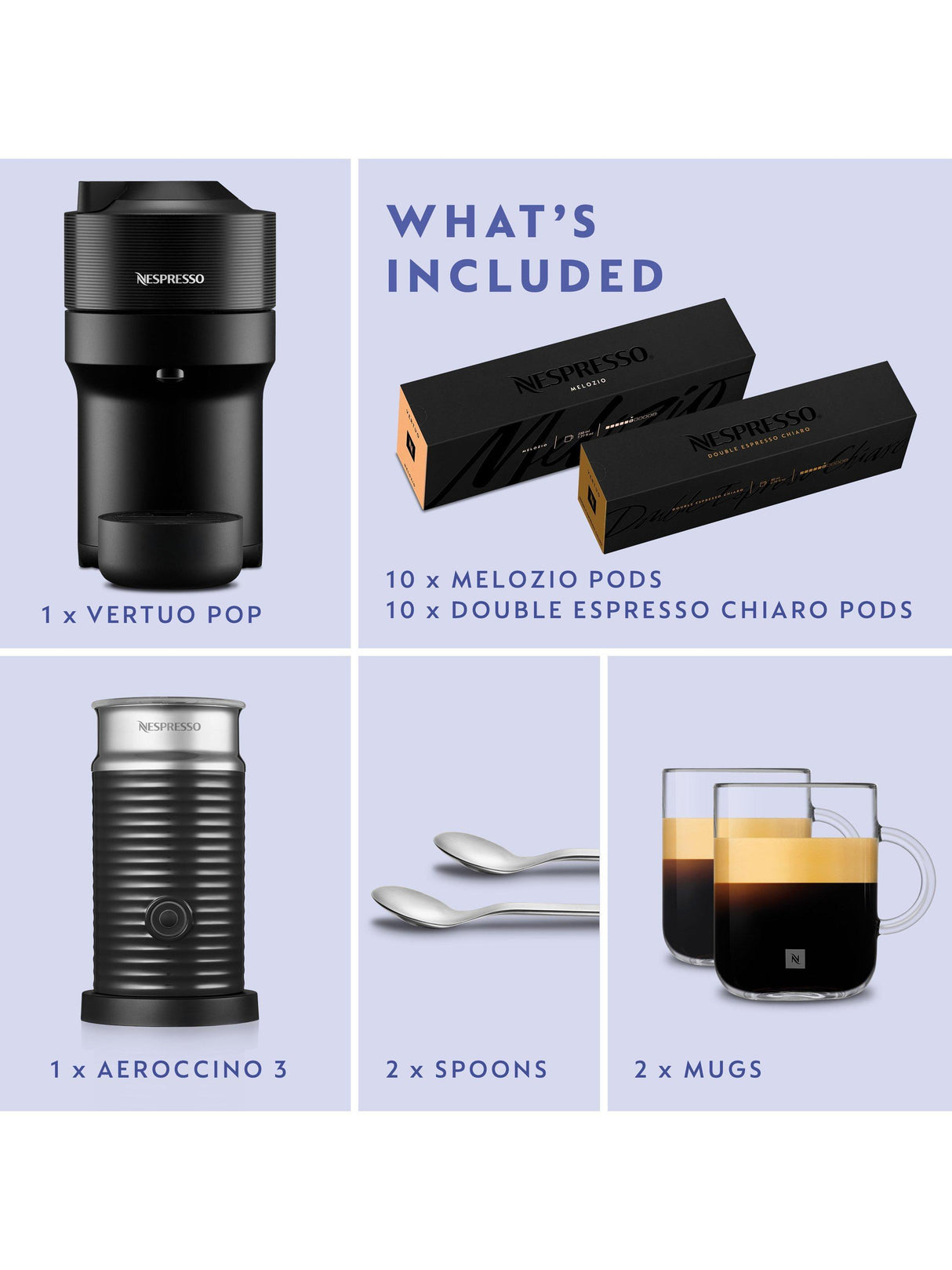 Nespresso Vertuo Pop Pod Capsule Coffee Machine Barista Bundle - Black