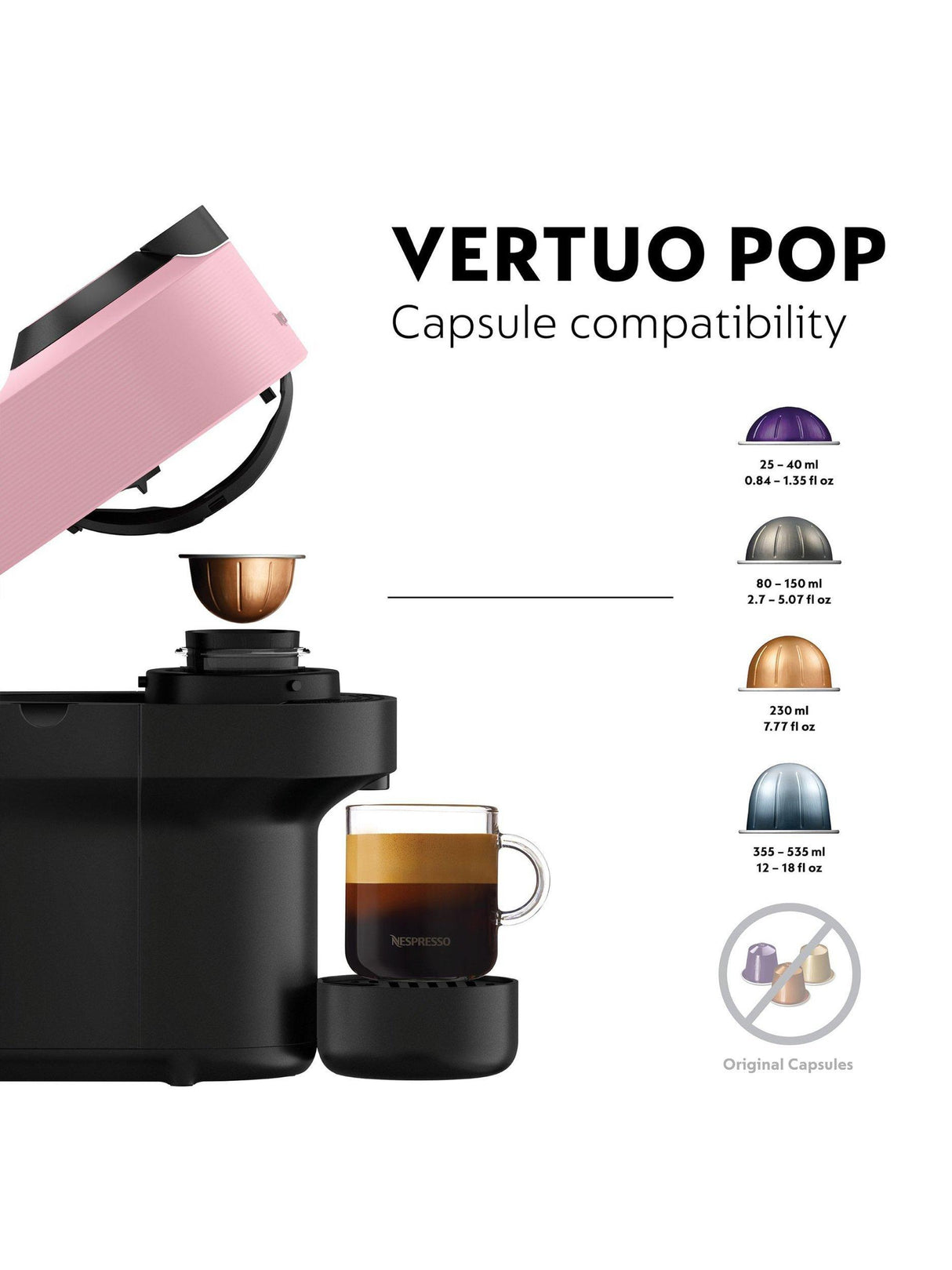 Nespresso Vertuo Pop Pod Capsule 19bar Compact Coffee Machine - Candy Pink