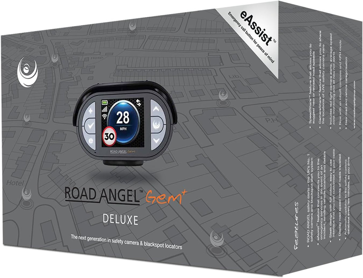 Road Angel Gem Plus Deluxe GPS Safety Camera Speed Limit Detector - Black