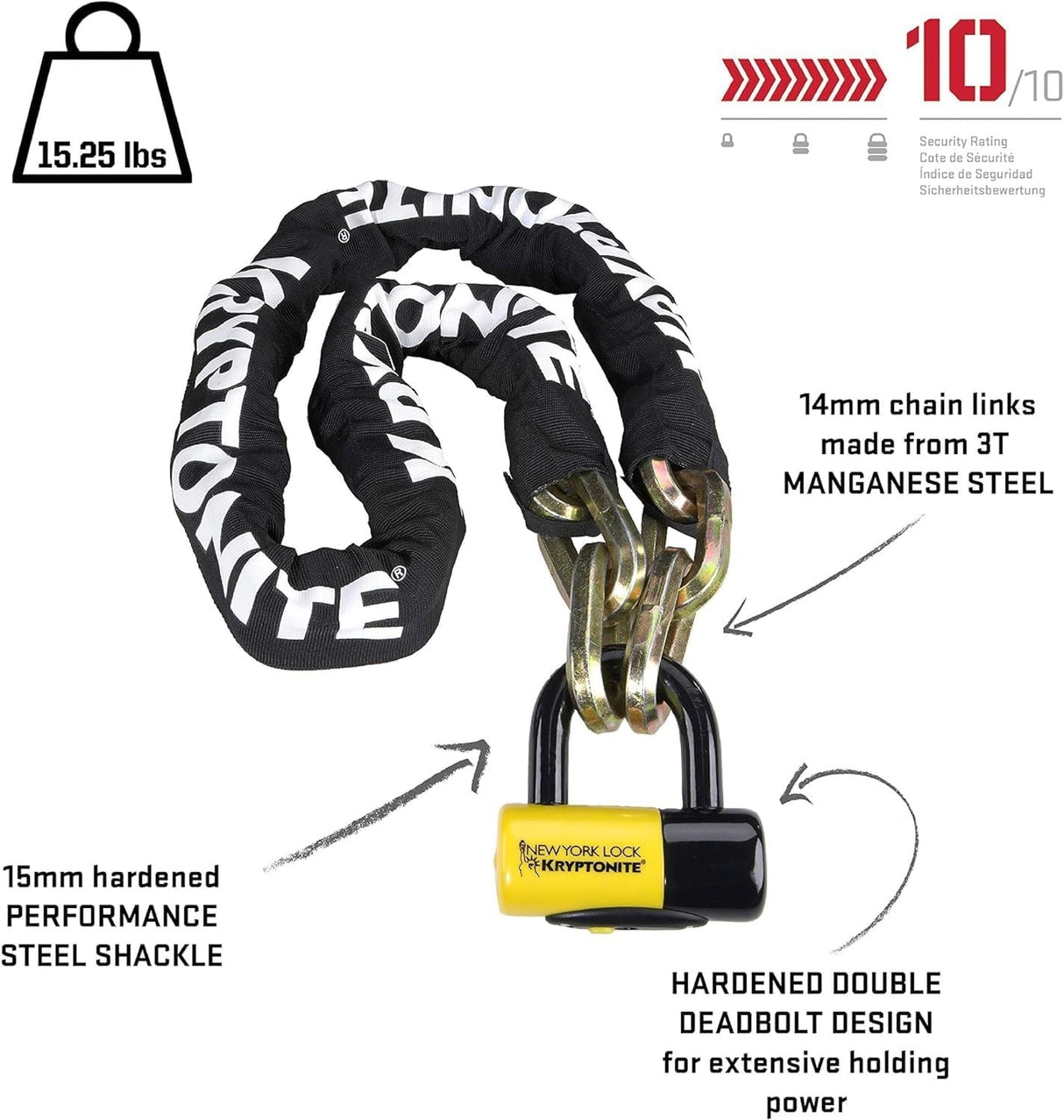Kryptonite New York Fahgettaboudit Secure Chain Lock & Padlock 14mm x 150cm