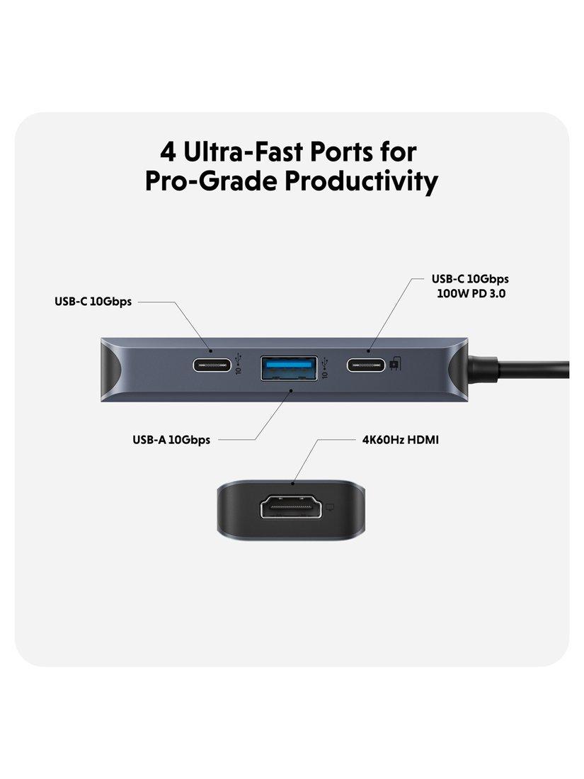 Targus HyperDrive Next 4 Port USB-C Hub for Mac PC Chromebook - 100W - Black