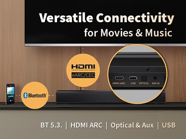 SHARP HT-SB121 Compact 2.0 Soundbar 20W with Bluetooth 5.3 for TVs - Black