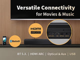 SHARP HT-SB121 Compact 2.0 Soundbar 20W with Bluetooth 5.3 for TVs - Black
