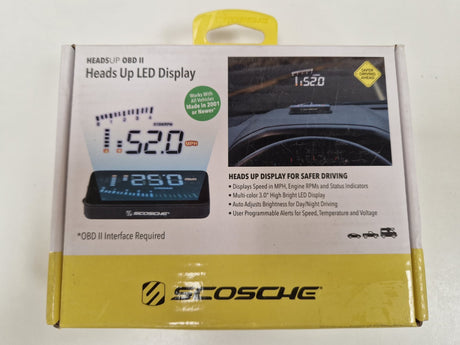 Scosche HUD2 HeadsUp OBDII 3in Multi Colour LED Head Up Display Car - Black