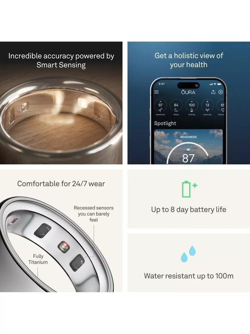 Oura Ring 4 Health & Fitness Tracker Android and IOS Smart Ring - Silver - 6